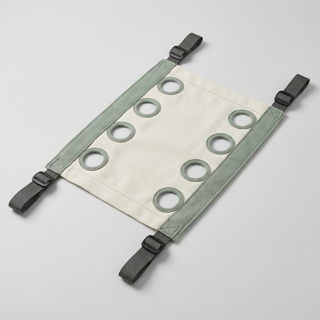 Grooming hammock flat lay showing 8 adjustable leg holes