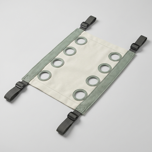 Grooming hammock flat lay showing 8 adjustable leg holes