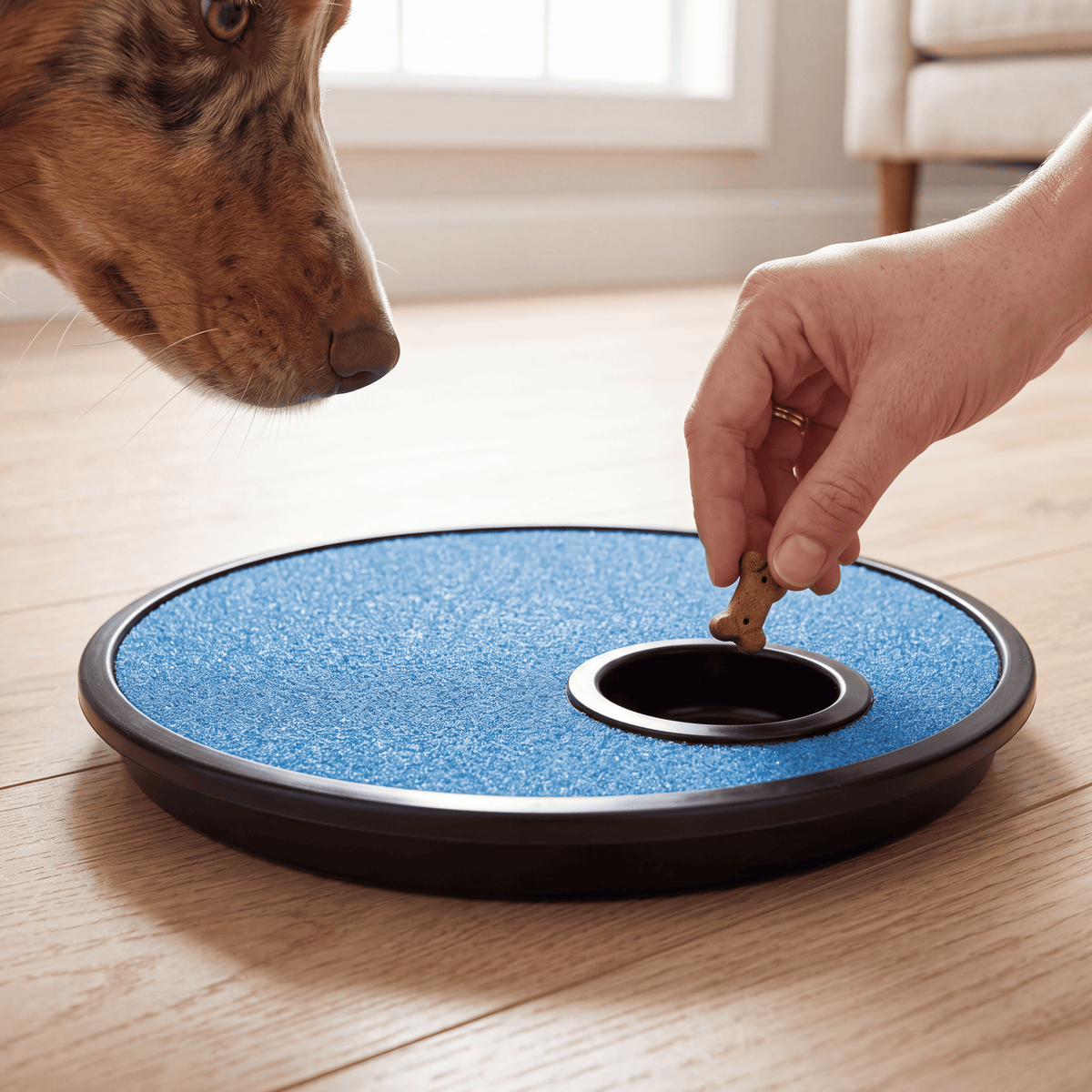 Dog scratching at the nail pad to reach the treat